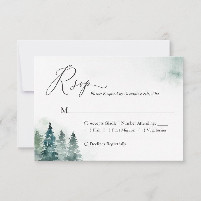 Winter Forest Pine Trees Wedding RSVP Card (Vorderseite)