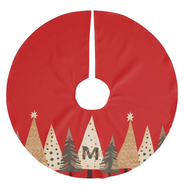 Winter Forest Red Monogram Polyester Weihnachtsbaumdecke (Vorderseite)