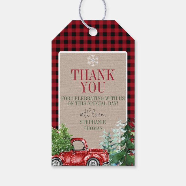 Winter Forest Red Truck Danke Tag Geschenkanhänger (Vorderseite)