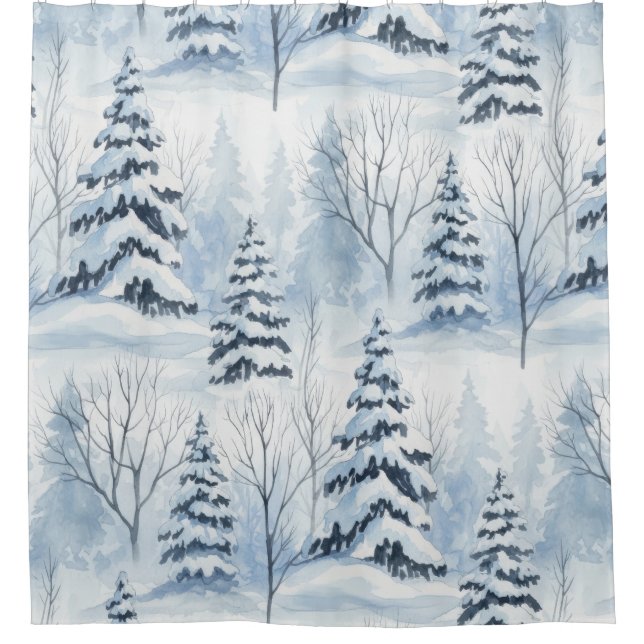 Winter Forest Serenity – Snow-Covered Woodland Duschvorhang (Vorderseite)
