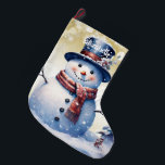 Winter Forest Snowman | Gold Großer Weihnachtsstrumpf<br><div class="desc">Fügen Sie Ihrem Kaminmantel in dieser Ferienzeit eine festliche Touch mit einem Winterwald Snowman Weihnachts-Strumpf hinzu. Im Strumpf Design finden Sie einen niedlichen Schneemann in einem bezaubernden Top-Hut und Schal stehend in einer Winterwaldszene mit fallendem Schnee und einem Raum, den Sie für Ihre Personalisierung hinzufügen können. Mit diesem Design sind...</div>