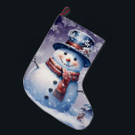 Winter Forest Snowman | Lila Großer Weihnachtsstrumpf<br><div class="desc">Fügen Sie Ihrem Kaminfeuer eine festliche Touch in dieser Urlaubssaison mit einem Lila Winterwald Snowman Weihnachtsfest Strumpf. Im Strumpf Design finden Sie einen niedlichen Schneemann in einem bezaubernden Top-Hut und Schal stehend in einer Winterwaldszene mit fallendem Schnee und einem Raum, den Sie für Ihre Personalisierung hinzufügen können. Mit diesem Design...</div>
