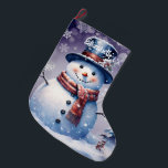 Winter Forest Snowman | Lila Großer Weihnachtsstrumpf<br><div class="desc">Fügen Sie Ihrem Kaminfeuer eine festliche Touch in dieser Urlaubssaison mit einem Lila Winterwald Snowman Weihnachtsfest Strumpf. Im Strumpf Design finden Sie einen niedlichen Schneemann in einem bezaubernden Top-Hut und Schal stehend in einer Winterwaldszene mit fallendem Schnee und einem Raum, den Sie für Ihre Personalisierung hinzufügen können. Mit diesem Design...</div>