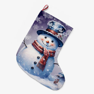 Winter Forest Snowman   Lila Großer Weihnachtsstrumpf