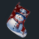 Winter Forest Snowman | Rot Großer Weihnachtsstrumpf<br><div class="desc">Fügen Sie Ihrem Kaminfeuer eine festliche Touch in dieser Urlaubssaison mit einem Roten Winterwald Snowman Weihnachtsfest Strumpf. Im Strumpf Design finden Sie einen niedlichen Schneemann in einem bezaubernden Top-Hut und Schal stehend in einer Winterwaldszene mit fallendem Schnee und einem Raum, den Sie für Ihre Personalisierung hinzufügen können. Mit diesem Design...</div>