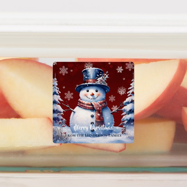 Winter Forest Snowman Weihnachtsgebäck | Rot Etiketten (Befestigt)