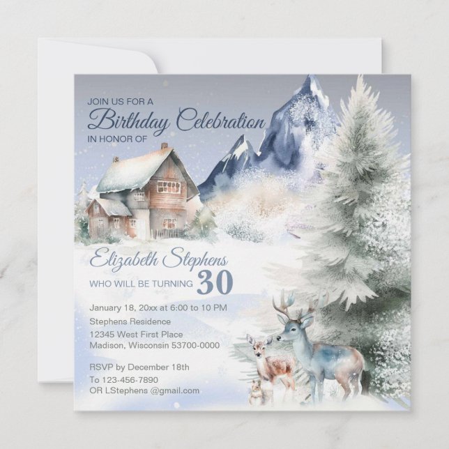 Winter Forest Watercolor Birthday Flat Card (Vorderseite)