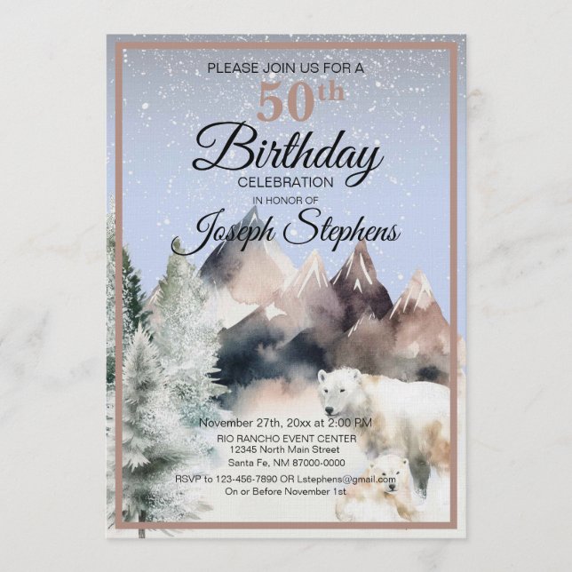 Winter Forest Watercolor Birthday Invitation (Devant)