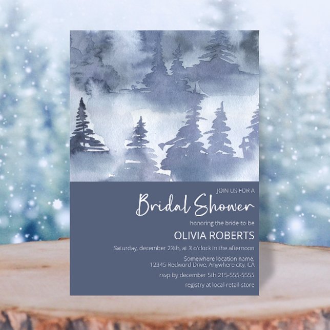 Winter Forest Watercolor Navy Blue Brautparty Einladung (Von Creator hochgeladen)