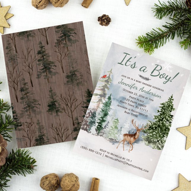 Winter Forest Woodland Country Deer Baby Shower Einladung (Von Creator hochgeladen)