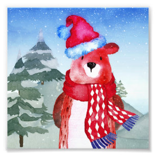 Winter Forest Woodland Friends Bear Illustration Fotodruck