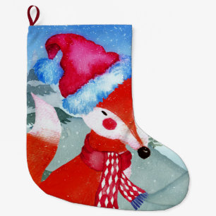 Winter Forest Woodland Friends Fox Illustration Großer Weihnachtsstrumpf