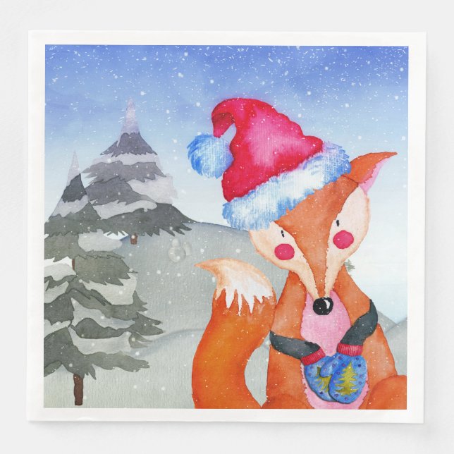 Winter Forest Woodland Friends Fox Illustration Serviette (Vorderseite)