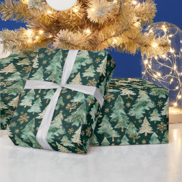 Winter Forest Wrapping Paper on Dark Background Geschenkpapier