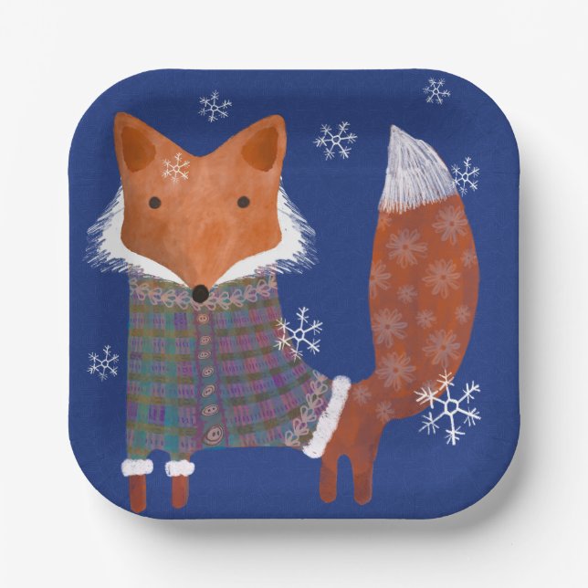 Winter Fox 7-Zoll-Square-Papierplatte Pappteller (Vorderseite)