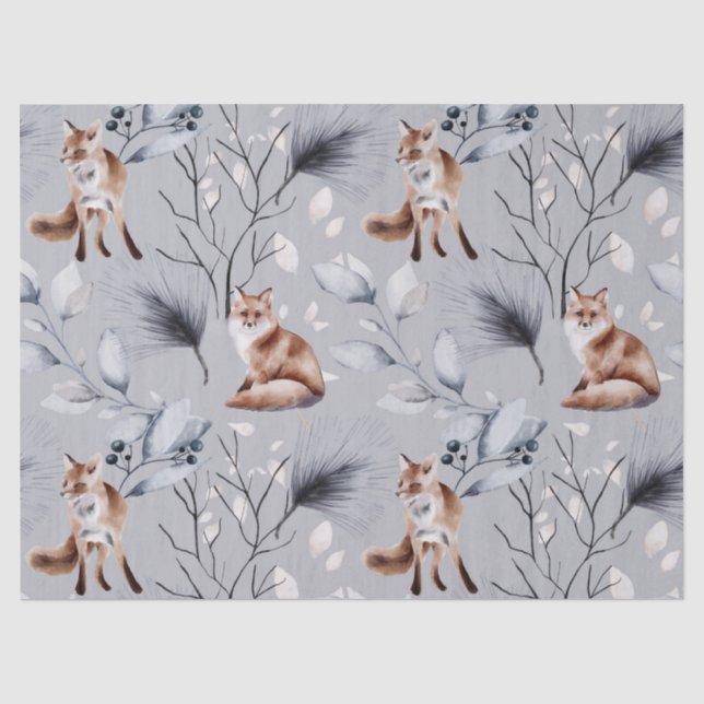 Winter Fox Botanische Wasserfarbe Seidenpapier (Vorderseite)