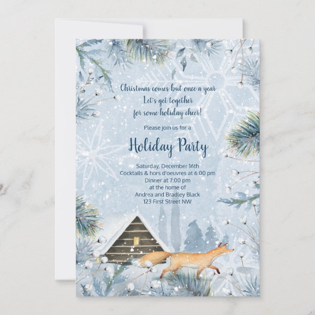 Winter Fox Cabine neige fête de Noël Invitation (Devant)