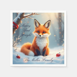Winter Fox Christmas Paper Napkin – Customizable Serviette