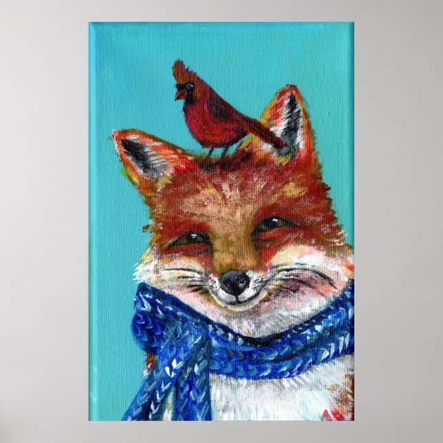 Winter Fox mit Kardinal! Poster (Vorne)
