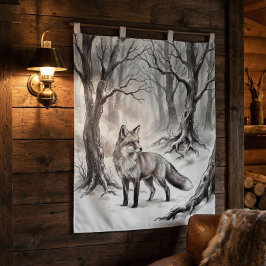 Winter Fox Tapestry | Snowy Forest Art Wandteppich