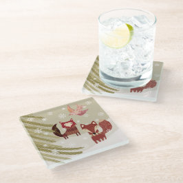 Winter Fox und Dove Glass Untersetzer