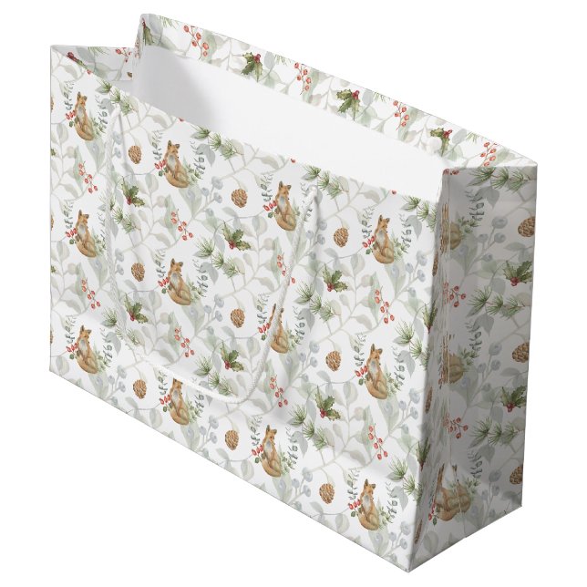 Winter Fox Wald Niedlich große Geschenktasche Geschenktüte (Vorderseite Schrägansicht)