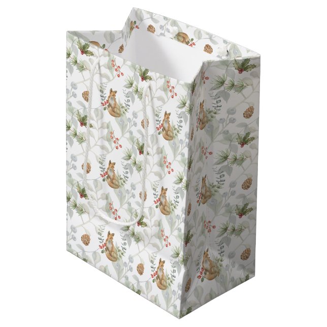 Winter Fox Wald Niedlich Mittlere Geschenktüte (Vorderseite Schrägansicht)