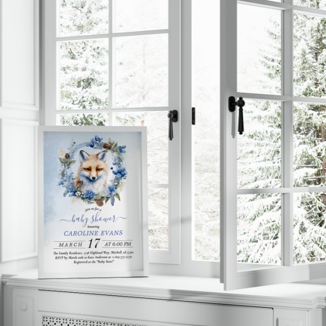 Winter Fox Watercolor Kinderdusche Einladung (Winter Fox Watercolor Baby Shower Invitation)