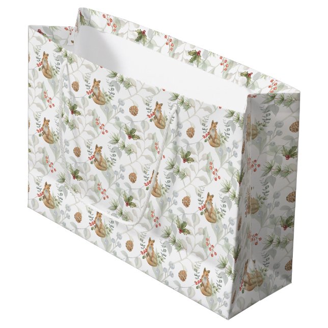Winter Fox Woodland Forest Cute Grand sac cadeau (Devant Angle)