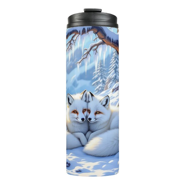 Winter Foxes on a Snowy Winter Day  Thermosbecher (Vorderseite)