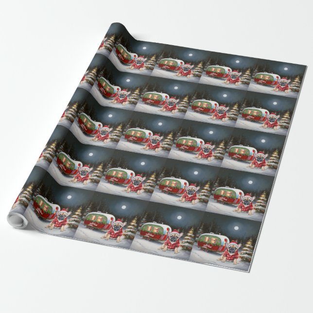 Winter French Bulldog Caravan Weihnachtsabenteuer Geschenkpapier (Ungerollt)