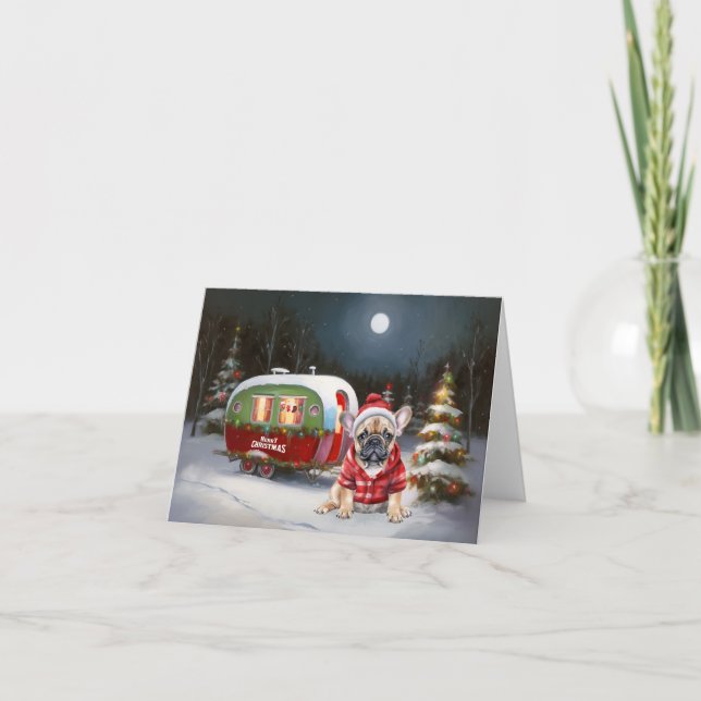 Winter French Bulldog Caravan Weihnachtsabenteuer Karte (Vorderseite)