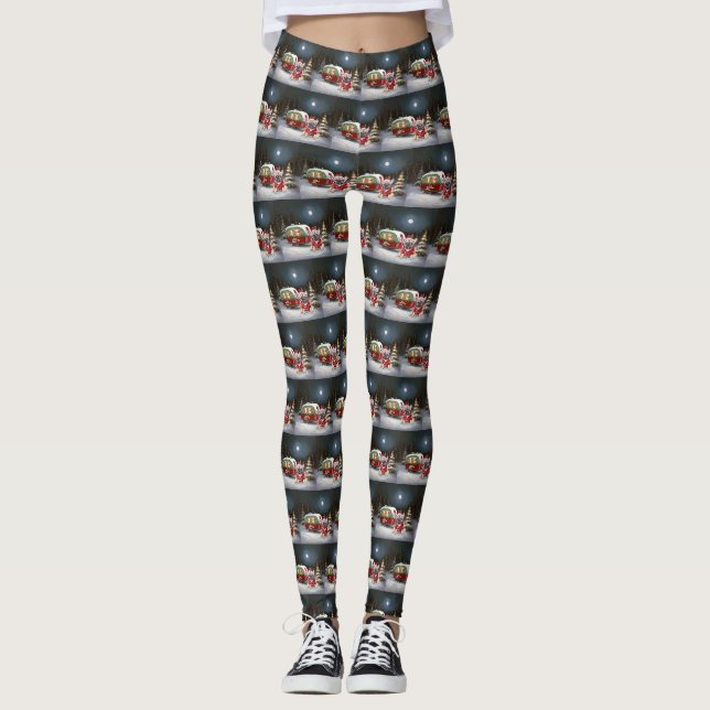 Winter French Bulldog Caravan Weihnachtsabenteuer Leggings (Vorderseite)