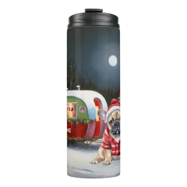 Winter French Bulldog Caravan Weihnachtsabenteuer Thermosbecher (Vorderseite)