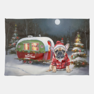 Winter French Bulldog Wohnwagen Weihnachtsabenteue Geschirrtuch