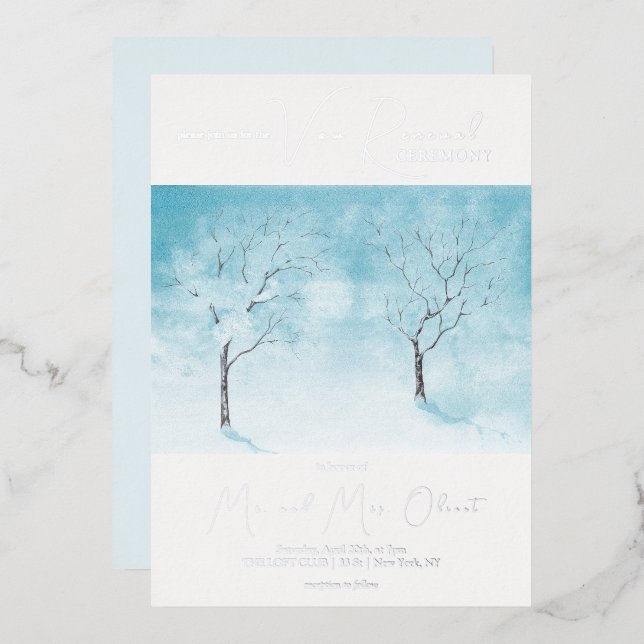 Winter Freshness Vow Renewal Silver Folieneinladung (Vorderseite/Rückseite)