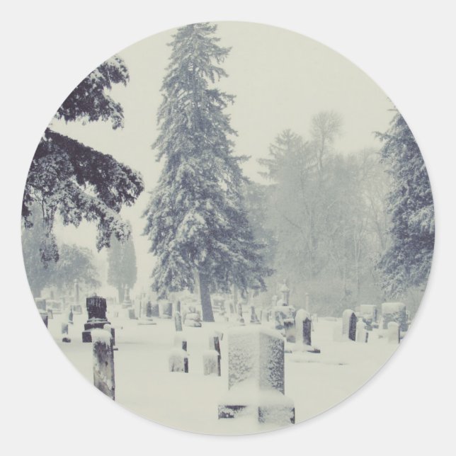 Winter Friedhof Runder Aufkleber (Vorderseite)