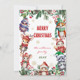 Winter Frohe Weihnachten Waldtier Thema Karte