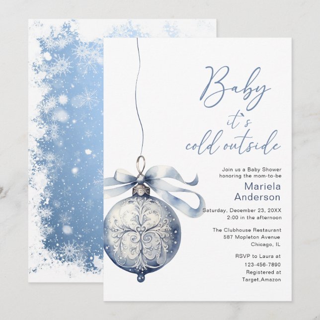 Winter Frohe Weihnachten Wasserfarbe Baby Dusche M Einladung (Vorne/Hinten)