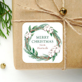 Winter Frohe Weihnachten Wasserfarbenwelt Wreath Quadratischer Aufkleber