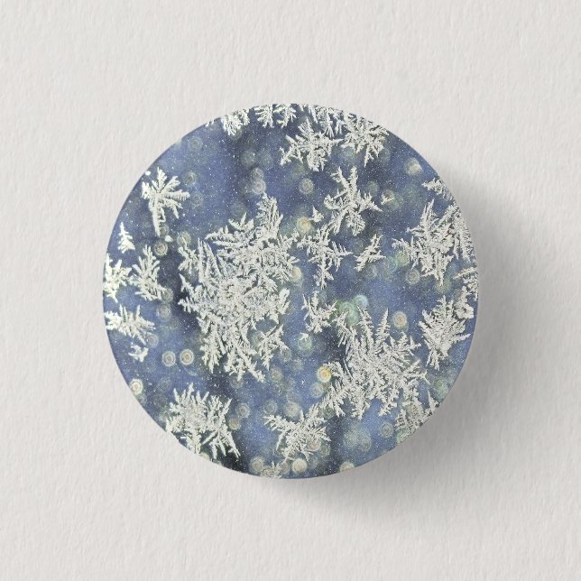 Winter Frost Detail Abstrakte Fotografie Blau Button (Vorderseite)