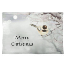 Winter Frosty Tree Chickadee Bird Christmas Place