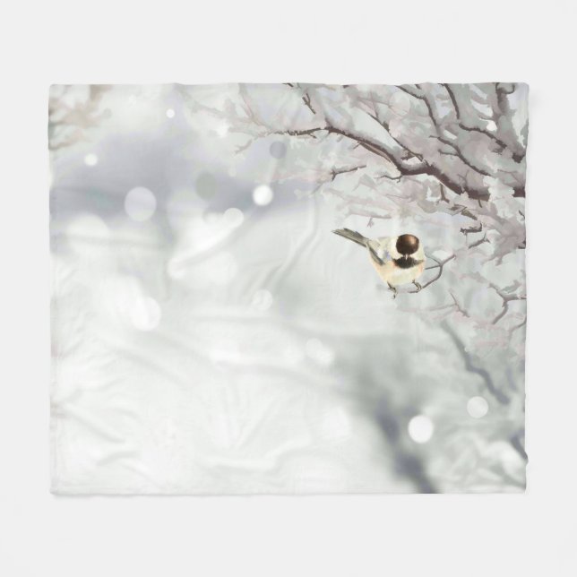 Winter Frosty Tree Chickadee Bird Fleecedecke (Vorderseite (Horizontal))