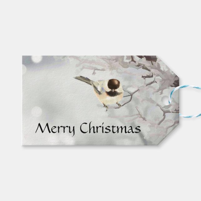 Winter Frosty Tree Chickadee Bird Individuelle Nam Geschenkanhänger (Vorderseite (Horizontal))