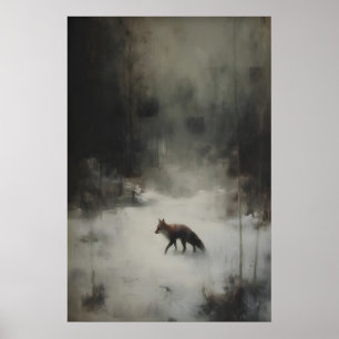 Winter-Fuchs-Kunst-Druck melancholische Waldtiere Poster
