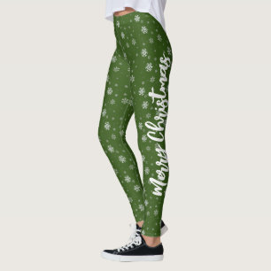 Winter Fun Grün weiße Schneeflocken Frohe Weihnach Leggings