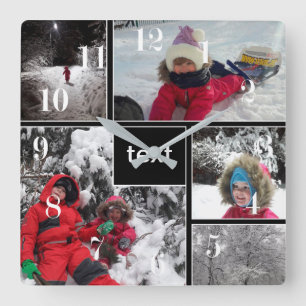 Winter fun kids games snow customizable text perso quadratische wanduhr