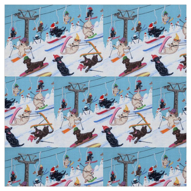 Winter Fun Skiing Labradors Fabric Stoff (Muster)