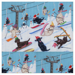 Winter Fun Skiing Labradors Fabric Stoff