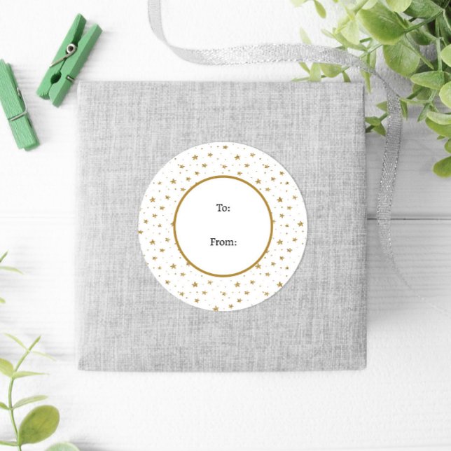 Winter Fun White Gold Stars Weihnachten Runder Aufkleber (Von Creator hochgeladen)